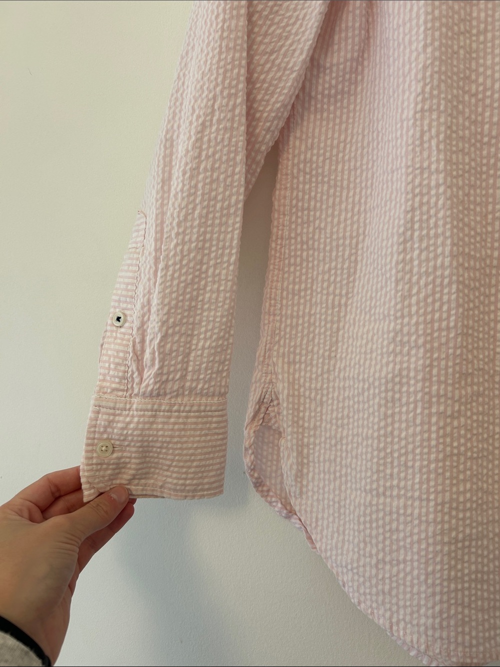 J. Crew Classic Fit Button Down Shirt in Pink and White Seersucker - Picture 4 of 8